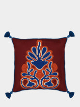 House of Capricorn Dinis Bordeaux Linen and Chenille Embroidered Cushion