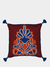 House of Capricorn Teles Bordeaux Linen and Chenille Embroidered Cushion