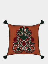 House of Capricorn Dinis Brick Linen and Chenille Embroidered Cushion