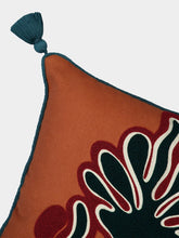 House of Capricorn Dinis Brick Linen and Chenille Embroidered Cushion