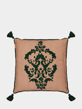 House of Capricorn Bourbon Brick Stripped Cotton and Chenille Embroidered Cushion