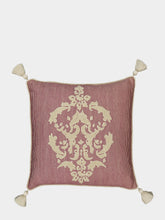 House of Capricorn Bourbon Bordeaux Stripped Cotton and Chenille Embroidered Cushion