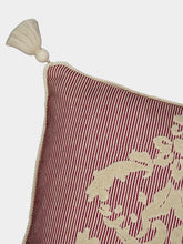 House of Capricorn Bourbon Bordeaux Stripped Cotton and Chenille Embroidered Cushion