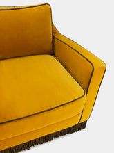 House of Capricorn Afonso Yellow and Green Wood Velvet Sofa