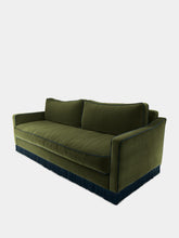 House of Capricorn Afonso Green and Blue Wood Velvet Sofa