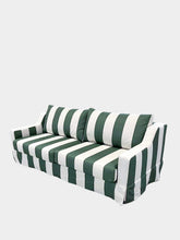 House of Capricorn Manuel Green Striped Linen and Wood Sofa