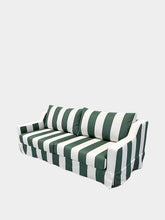 House of Capricorn Manuel Green Striped Linen Three-Seater Sofa