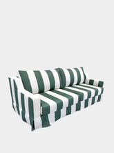 House of Capricorn Manuel Green Striped Linen and Wood Sofa