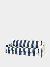 House of Capricorn Manuel Blue Striped Linen Three-Seater Sofa