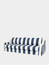House of Capricorn Manuel Blue Striped Linen and Wood Sofa