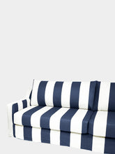 House of Capricorn Manuel Blue Striped Linen and Wood Sofa