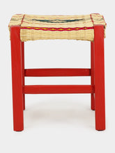 House of Capricorn Handmade Coruche Red Wood and Multicoloured Reed Stool