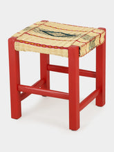 House of Capricorn Handmade Coruche Red Wood and Multicoloured Reed Stool
