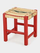 House of Capricorn Handmade Coruche Red Wood and Multicoloured Reed Stool