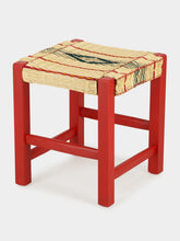 House of Capricorn Handmade Coruche Red Wood and Multicoloured Reed Stool