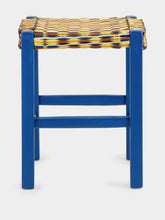 House of Capricorn Handmade Coruche Blue Wood and Multicoloured Reed Stool