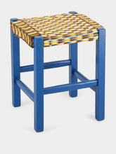House of Capricorn Handmade Coruche Blue Wood and Multicoloured Reed Stool