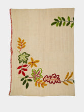 House of Capricorn Hand-Embroidered Mécia Natural Wool Leaf Embroidered Blanket