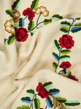 House of Capricorn Hand-Embroidered Mécia Natural Wool Flower and Leaf Embroidered Blanket