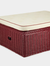 House of Capricorn Handmade Furnas Bordeaux Wicker and Natural Linen Ottoman