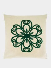 House of Capricorn Handmade Florea Natural Linen and Dark Green Embroidered Cushion