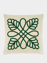House of Capricorn Handmade Florea Natural Linen and Dark Green Embroidered Cushion