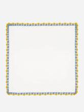 House of Capricorn Hand-Embroidered Leonor Ecru Linen With Blue and Yellow Crochet Napkin