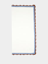 House of Capricorn Hand-Embroidered Leonor Ecru Linen with Blue and Brown Crochet Napkin