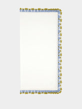 House of Capricorn Hand-Embroidered Leonor Ecru Linen with Blue and Green Crochet Napkin