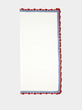 House of Capricorn Hand-Embroidered Leonor Ecru Linen with Blue and Bordeaux Crochet Napkin