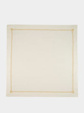 House of Capricorn Hand-Embroidered Maria White Linen with Beige Embroidery Napkin