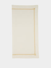 House of Capricorn Hand-Embroidered Maria White Linen with Beige Embroidery Napkin
