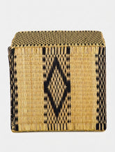 House of Capricorn Handmade Coruche Natural and Black Reed Ottoman