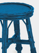 House of Capricorn Handmade Furnas Blue Wicker Stool