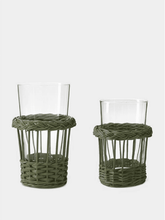 House of Capricorn Handmade Vitória Green Wicker and Glass Tall Tumbler