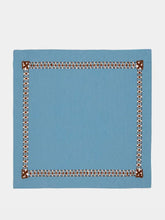 House of Capricorn Hand-Embroidered Maria Turquoise Linen with Brown Embroidery Napkin