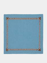 House of Capricorn Hand-Embroidered Maria Turquoise Linen with Brown Embroidery Napkin
