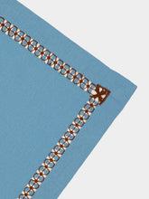 House of Capricorn Hand-Embroidered Maria Turquoise Linen with Brown Embroidery Napkin