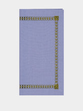 House of Capricorn Hand-Embroidered Maria Blue Linen with Green Embroidery Napkin