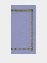 House of Capricorn Hand-Embroidered Maria Blue Linen with Green Embroidery Napkin