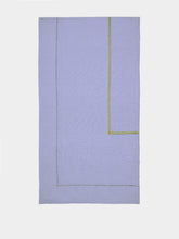 House of Capricorn Hand-Embroidered Maria Blue Linen with Green Embroidery Tablecloth