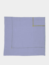 House of Capricorn Hand-Embroidered Maria Blue Linen with Green Embroidery Tablecloth