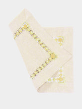 House of Capricorn Hand-Embroidered Maria White Linen with Beige Embroidery Napkin