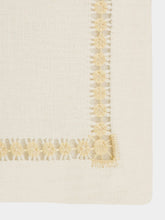 House of Capricorn Hand-Embroidered Maria White Linen with Beige Embroidery Napkin