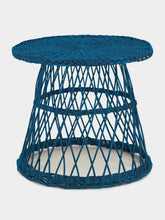 House of Capricorn Handmade Furnas Blue Wicker Side Table