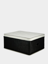 House of Capricorn Handmade Furnas Black Wicker and Ivory Linen Ottoman