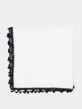 House of Capricorn Hand-Embroidered Teresa White Linen With Black Crochet Cocktail Napkin