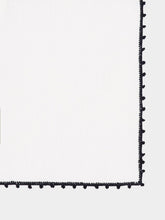 House of Capricorn Hand-Embroidered Teresa White Linen With Black Crochet Cocktail Napkin