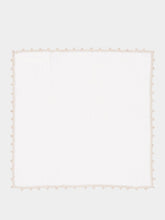 House of Capricorn Hand-Embroidered Teresa White Linen With Ivory Crochet Cocktail Napkin