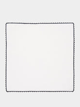 House of Capricorn Hand-Embroidered Teresa White Linen with Black Crochet Napkin